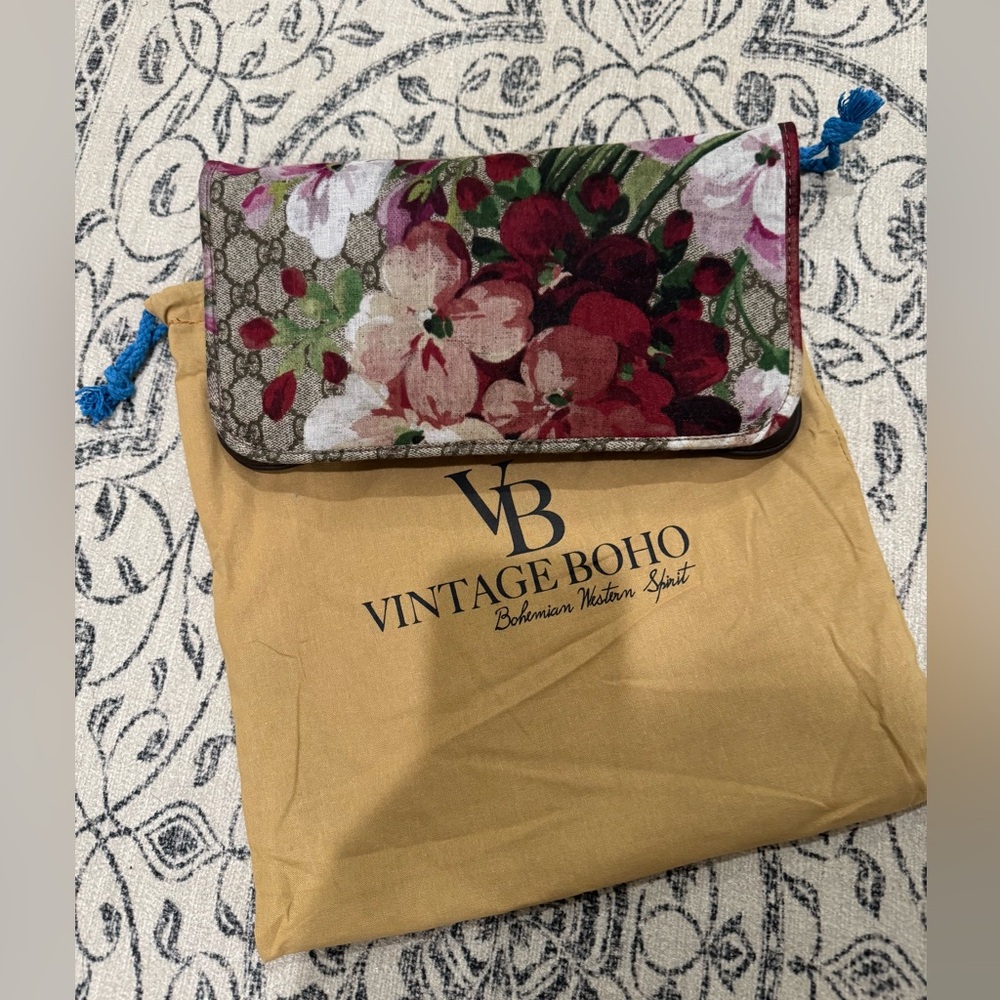 Vintage Boho Gucci Floral Silk Cruise Clutch